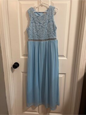 Rare Editions Light Blue Lace & Chiffon Formal Dress with Beaded Waist